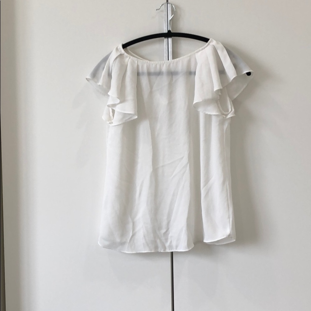 White Short Ruffle Sleeve Back Tie Bow Blouse